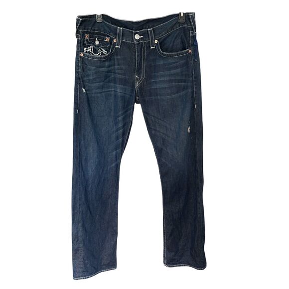 True Religion Men’s Jeans Straight Leg Dark Wash USA Size 36 (Seal Attached) - Picture 1 of 12